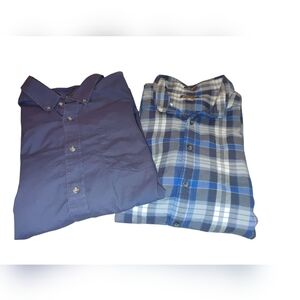 2 Eddie Bauer Men's Blue and Plaid Shirt Set, Size XL & XLT Classic Fit